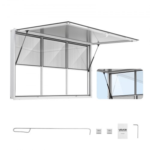 VEVOR Verkaufsfenster für Foodtrucks 1880 x 1016 mm Konzessionsfenster für Imbisswagen, bis 85° Aufklappbar, 3 Feststehende Obere Glasscheiben und 3 Verschiebbare Untere Gitter, Verkaufsklappe