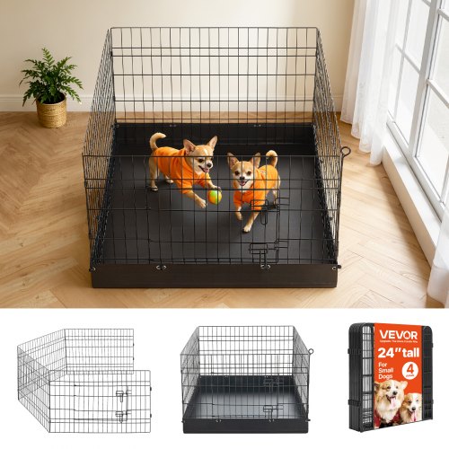VEVOR Welpenauslauf Welpenlaufstall Hundeauslauf 61cm 4-tlg. mit Bodenmatte, Spielplatz für Kleine Hunde Katzen & Andere Kleintiere Faltbar Durch die Verschiedenen Formen Vielfältig Einsetzbar
