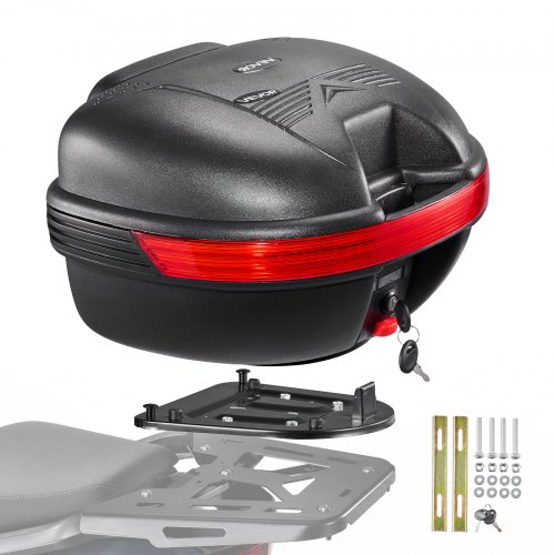 VEVOR Motorrad-Topcase 30 L aus PP Universeller, Abschließbarer Motorradkoffer Schwarz, Ergonomische Rückenlehne für Mehr Komfort, mit Roter Reflektor Schloss 2 Schlüssel, IPX4-Spritzwasserschutz