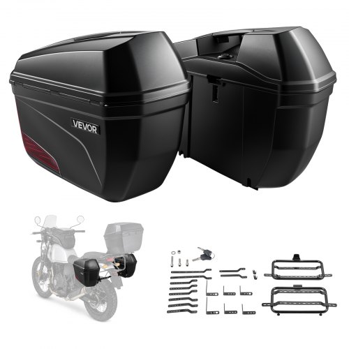 VEVOR Motorrad-Seitenkoffer 2 x 23 L mit Halterungen aus ABS, Schwarze Seitencase mit 3-Stufen-Verriegelung, Roten Reflektoren, Sicherheitsschlössern und Schlüsseln, IPX4-Spritzwasserschutz