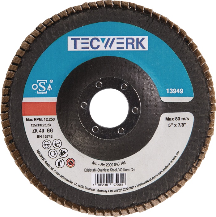 Tecwerk Fächerscheibe Kehlnaht D.125mm K.60 Kon.inox Zk Tecwerk