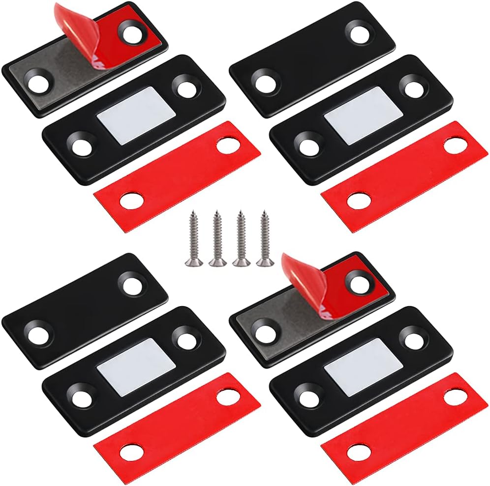 Set Mit 4 Ultradünnen Magnetischen Edelstahlverschlüssen – Verschluss Für Schiebetüren, Schränke, Küchen, Kleiderschränke, Schubladen Und Möbel, Schwarz