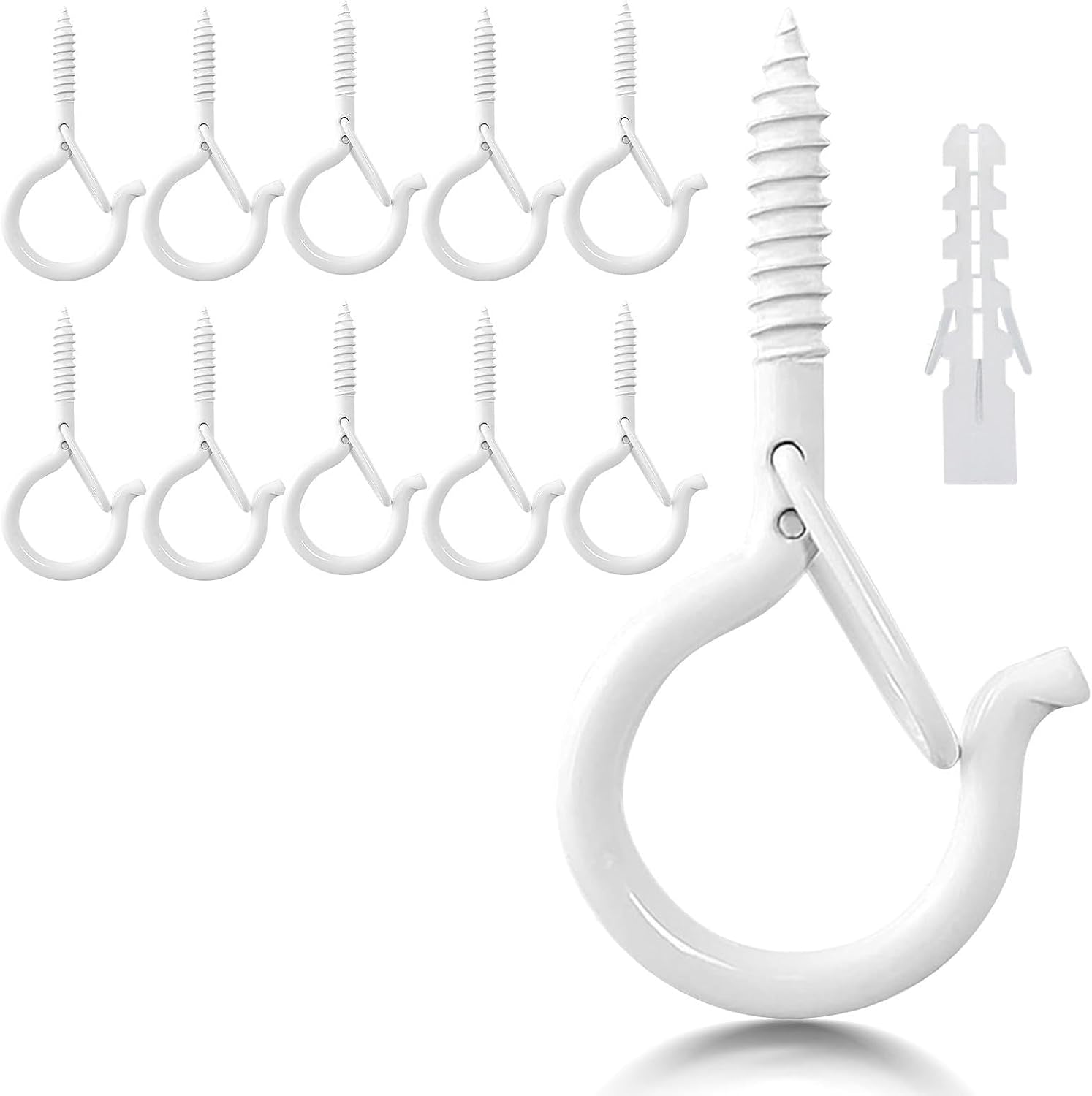 Set Mit 10 Edelstahl-schraubhaken Mit Sicherheitsverschluss, Schraubhaken, Deckenhaken, Wandhaken Zum Aufhängen Von Topfpflanzen Und Lampen, Weiß