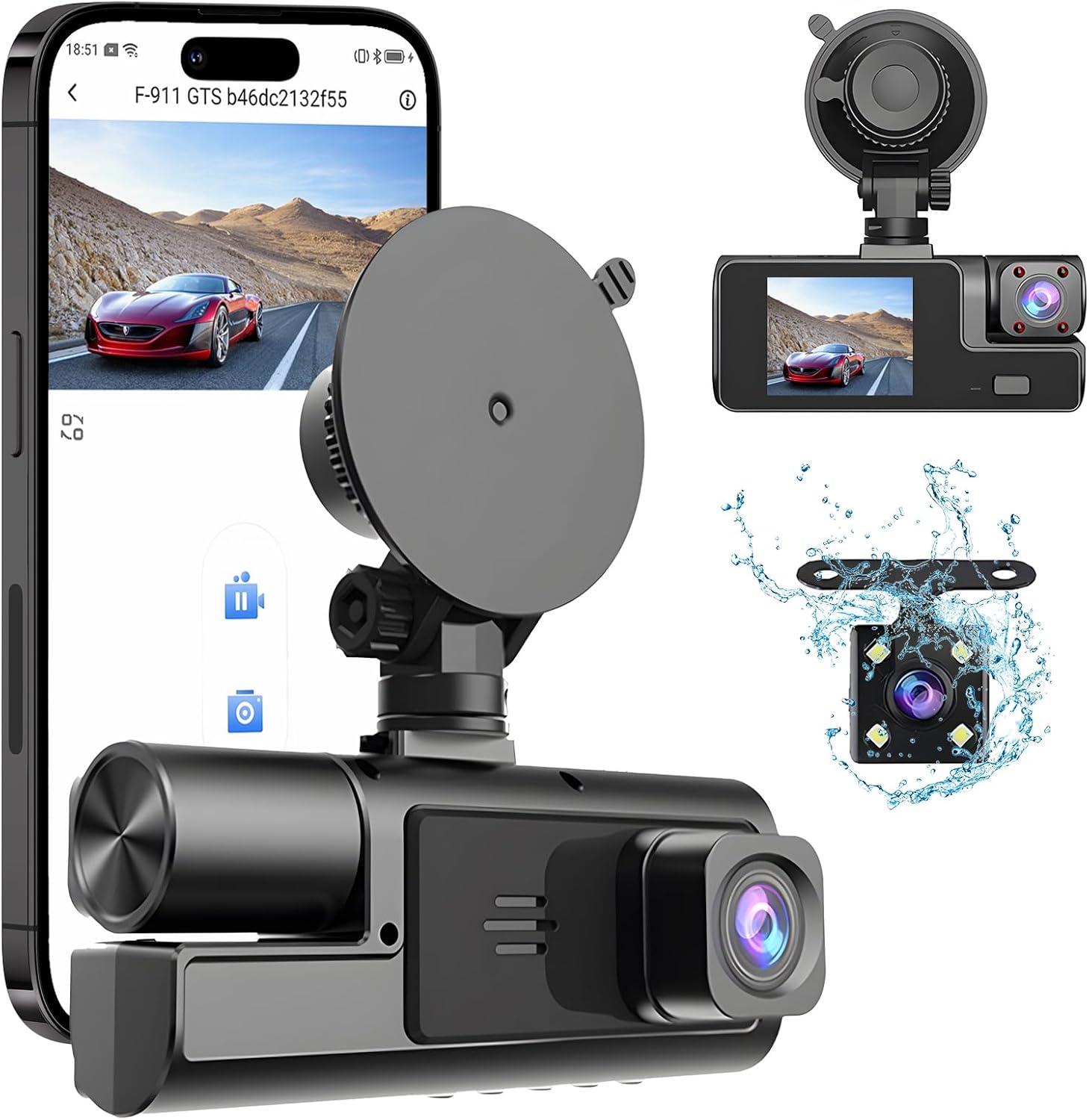 1080p 3-kanal-dashcam Für Front- Und Innenraum Mit Wifi-dvr, Parkmonitor, Bewegungserkennung, G-sensor, Loop-aufnahme, Super-nachtsicht, Weitwinkel