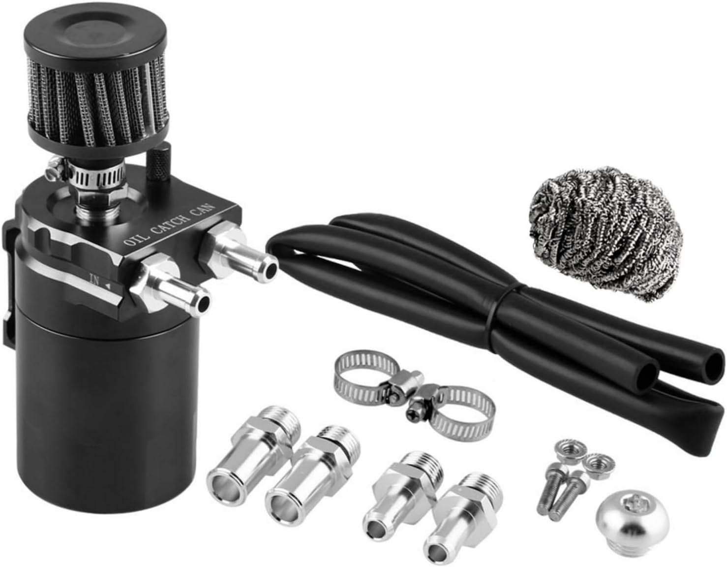 Ölabscheider-set, Ölabscheider, Ölabscheider-tank, Universal-ausgleichsbehälter Mit Entlüftungsschlauch, Poliertes Aluminium, 350 Ml, Schwarz