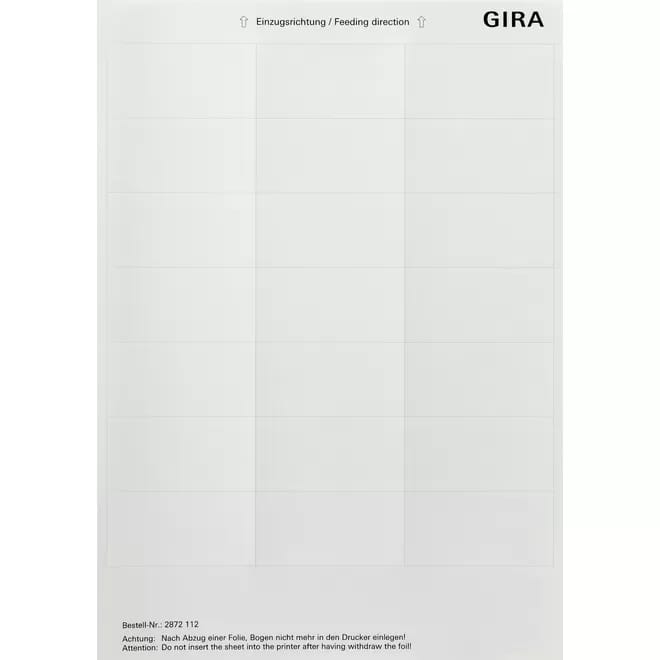 Gira Beschriftungsbögen 33,5 X 67 Mm Zubehör Reinweiß 2872112