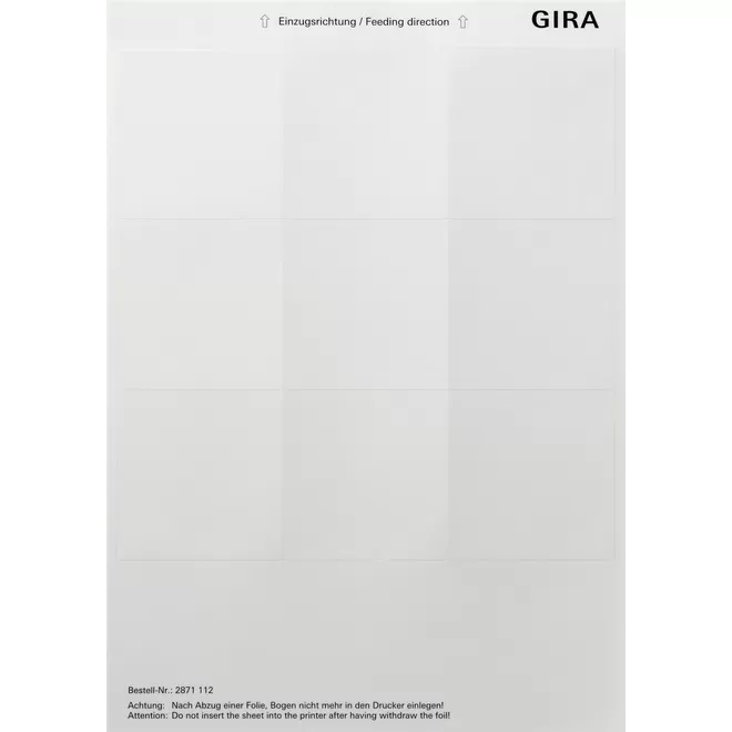 Gira Beschriftungsbögen 69 X 67 Mm Zubehör Reinweiß 2871112