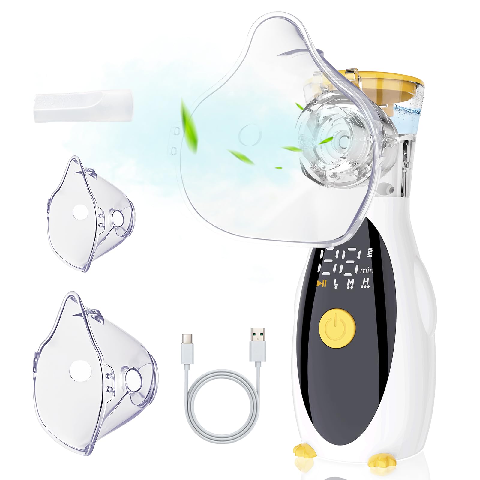 Tragbarer, Geräuschloser Inhalator Für Kinder Und Erwachsene, Automatische Rückstandsreinigung, Einstellbarer, Wiederaufladbarer Inhalator Mit 2 Masken Und 1 Mundstück