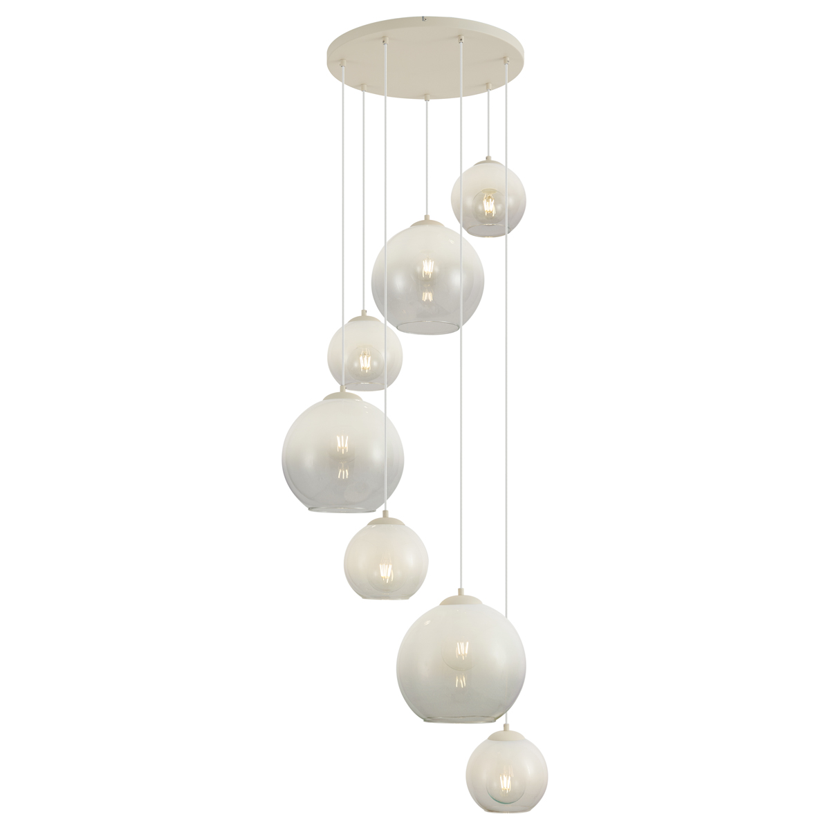 Qazqa Art-deco-hängelampe Beige Mit Weißem Glas 7-flammig -