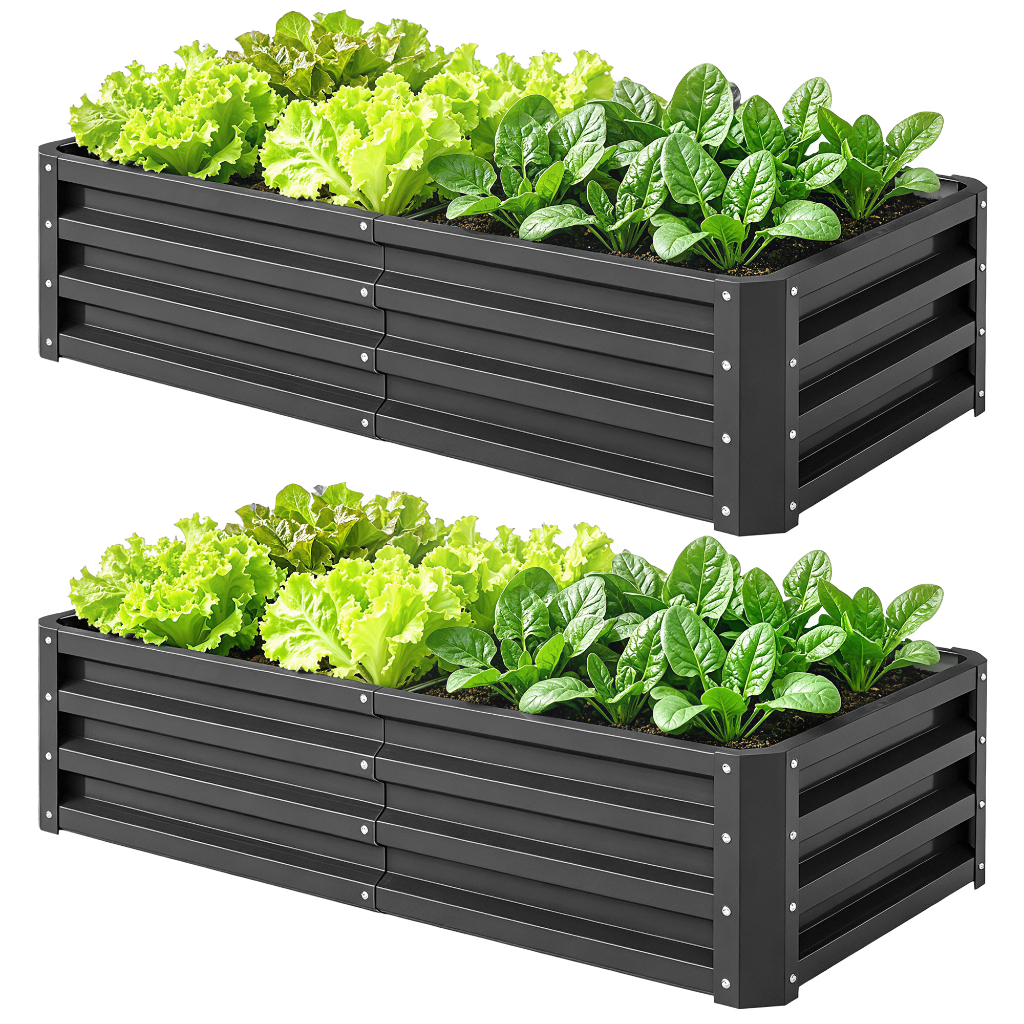 Set Mit 2 Rechteckigen Pflanzkästen Aus Wellblech, 120 X 60 X 30,5 Cm, Grau