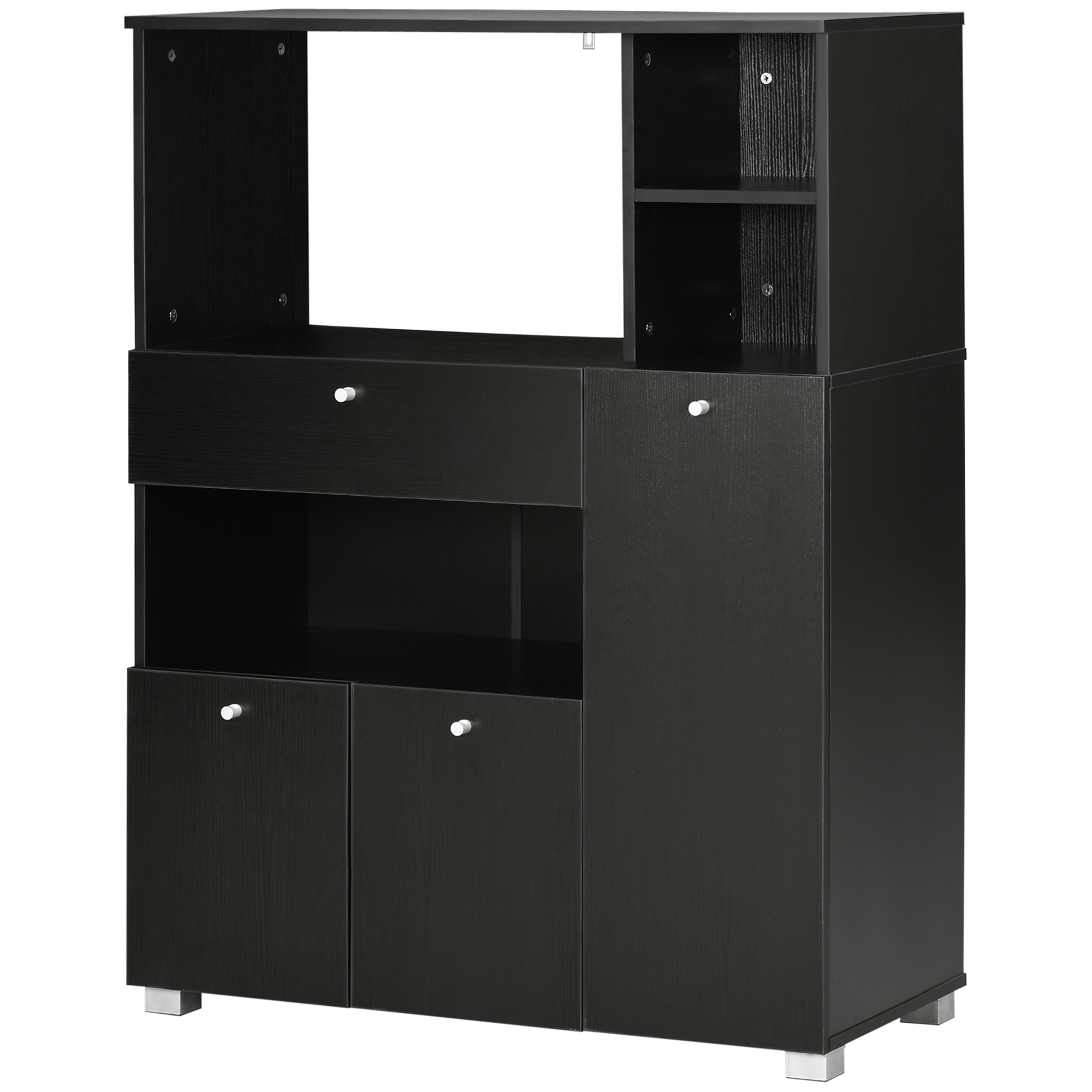 Mikrowellenschrank Mit 2 Türen, 4 Einlegeböden Und Einer Schublade, 90 X 40 X 120 Cm, Schwarzes Holz