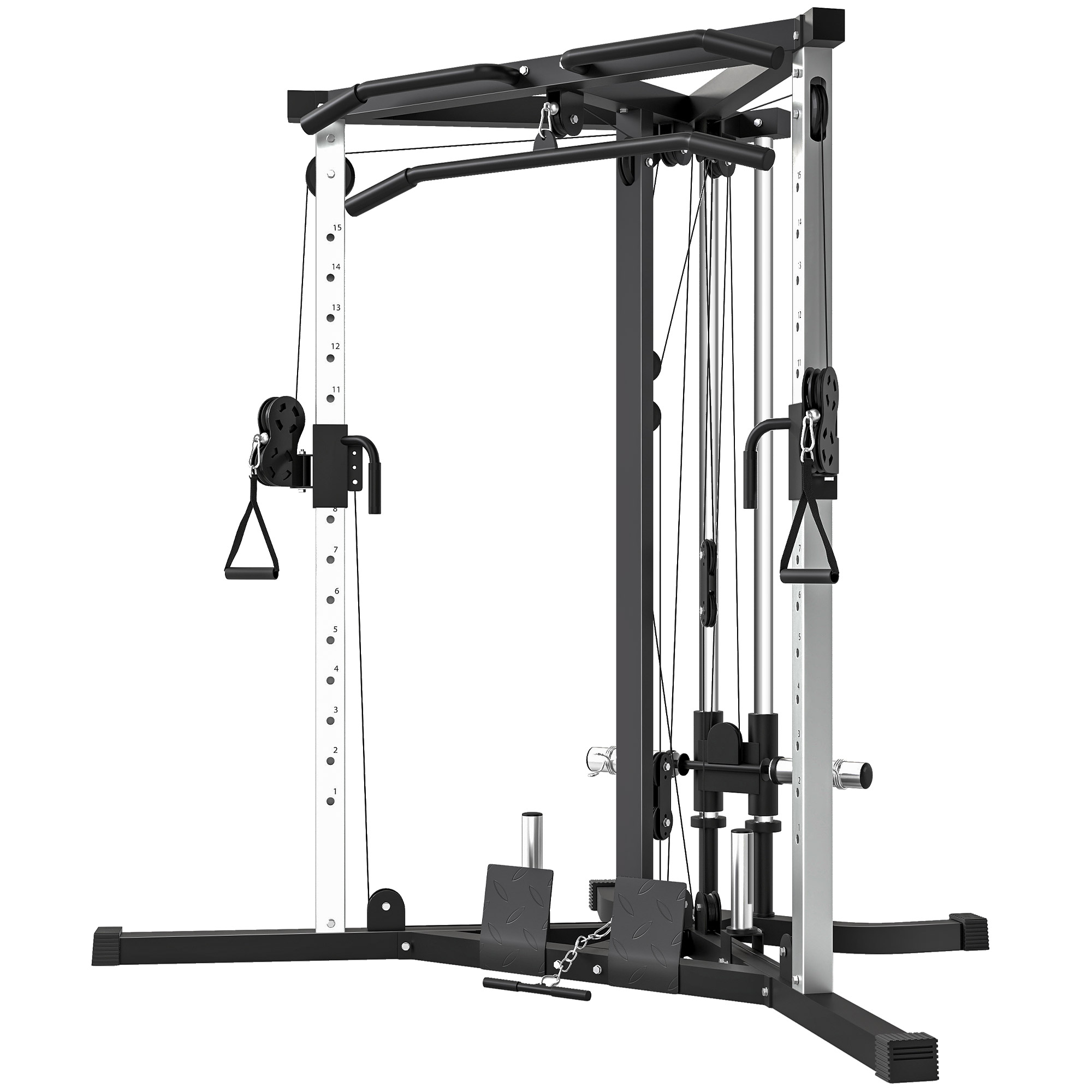 Multifunktionale Krafttrainingsstation Mit Klimmzugstange, 15-fach Verstellbar, Schwarz