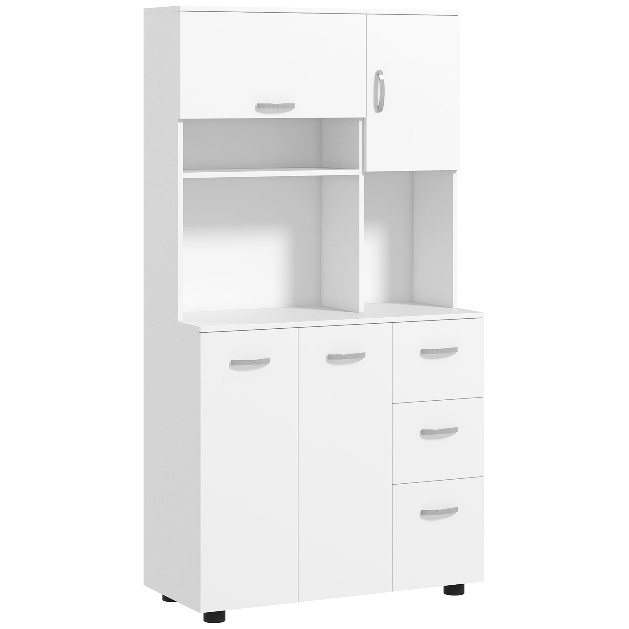 Küchenschrank Mit 4 Türen, 3 Schubladen, Einlegeboden Und Großer Arbeitsfläche, Weiß, 89 X 39,5 X 168 Cm