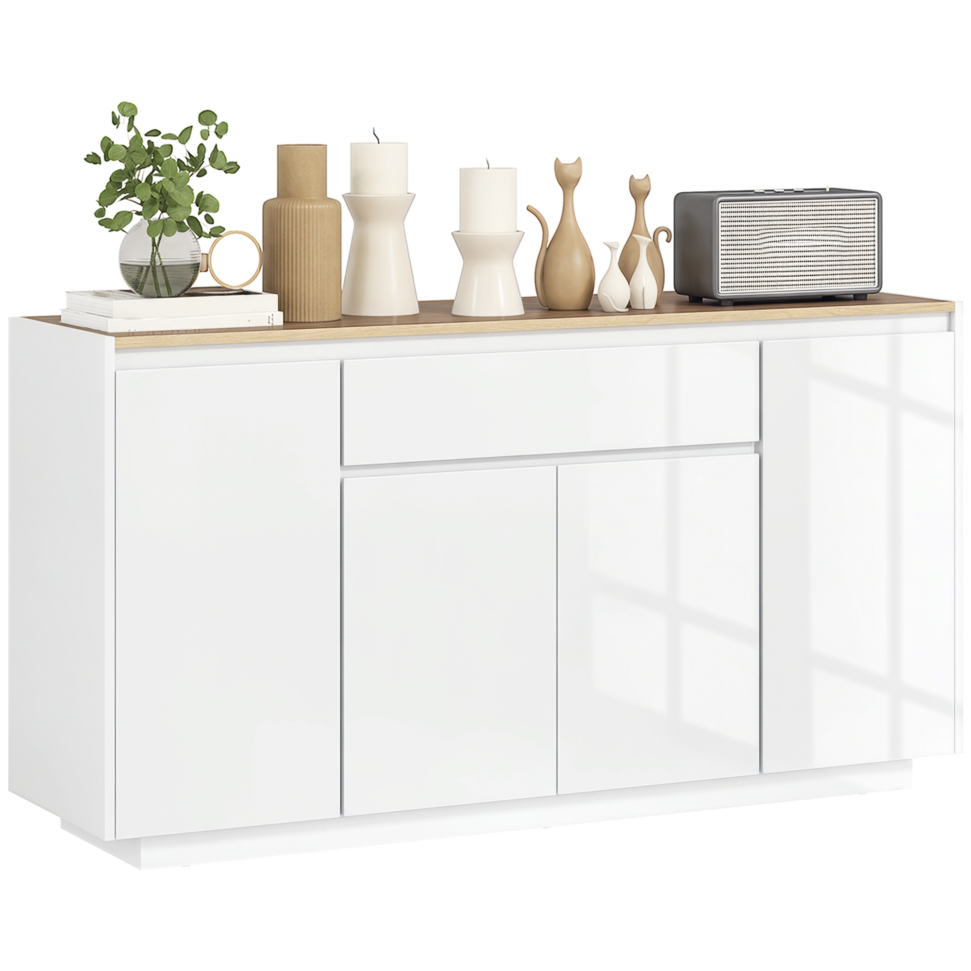 Modernes Küchen-sideboard Mit Schublade Und 3 Schränken Mit Verstellbaren Einlegeböden, 140 X 40 X 75 Cm, Weiß