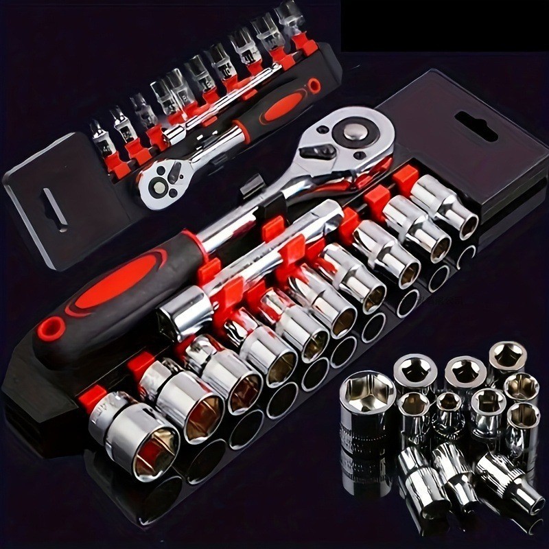 Set Mit 12 1/4"-ratschenschlüsseln, Metrischem Steckschlüsselsatz Und Verlängerung Für Kfz- Und Haushaltsreparaturen, Inklusive Aufbewahrungskoffer