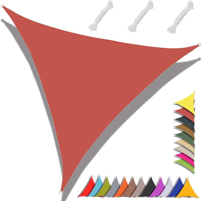 Dreieckiges Sonnensegel (5 X 5 X 5 M), Uv-beständig Und Wasserdicht, Für Terrasse Und Garten, 95 % Sonnenschutz, Inklusive Befestigungsmaterial Aus Metall, Rot