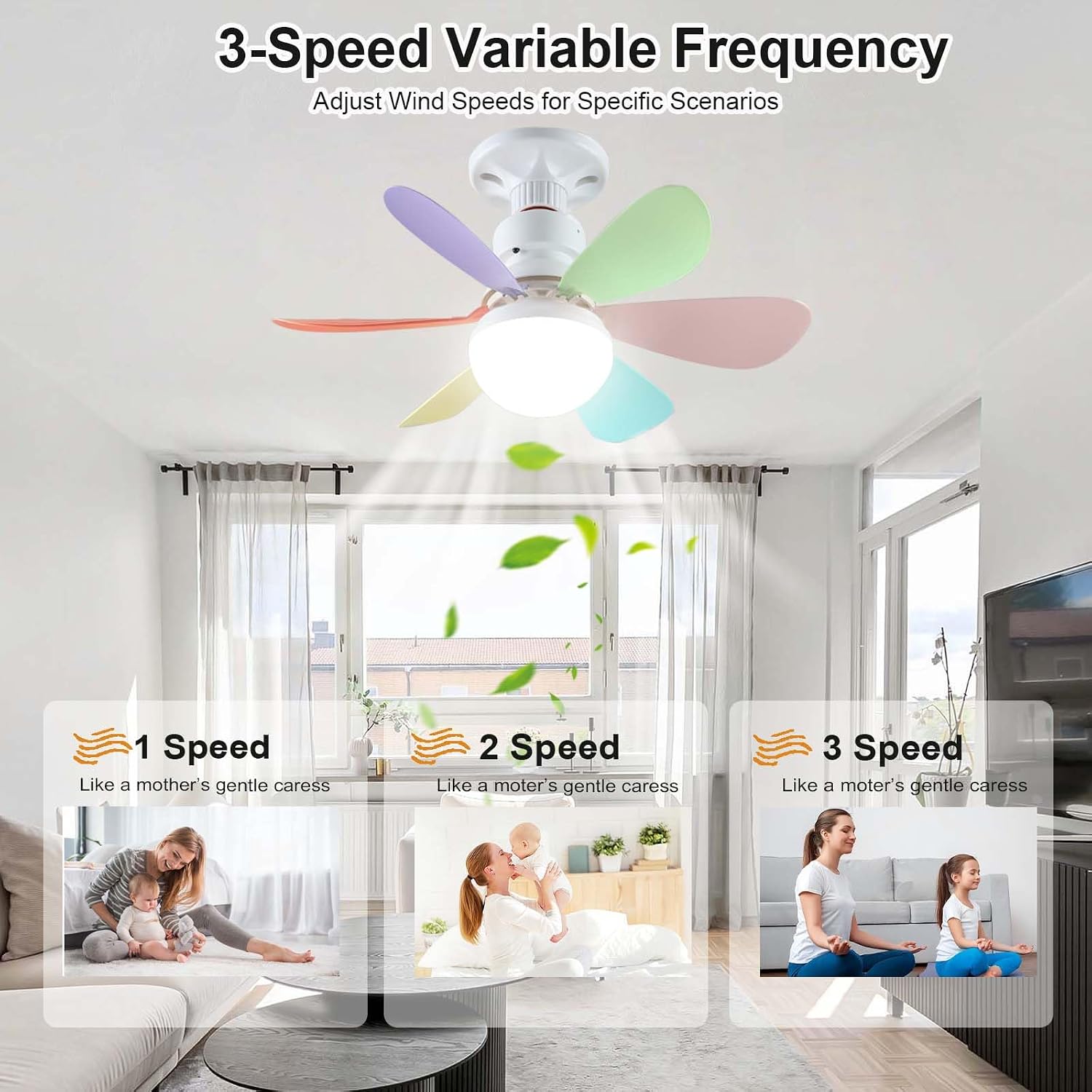 40-w-ventilator Mit 6 Flügeln, 52 Cm, 3000–6500 K, 3 Geschwindigkeitsstufen (12 W), Farbige Flügel + Kristallschirm, Große Fernbedienung, 52 × 52 × 18,5 Cm