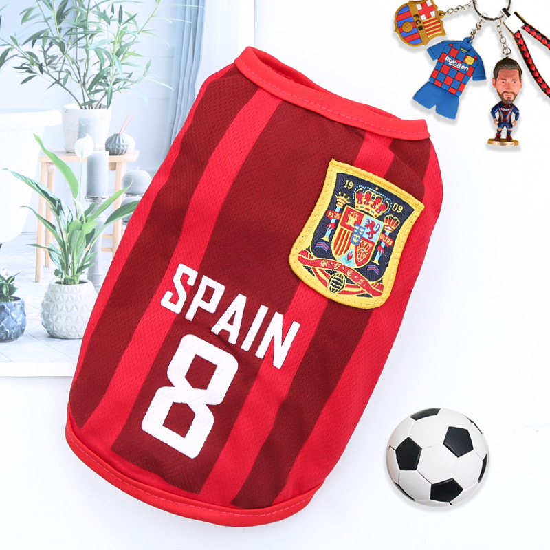 Hunde-wm-t-shirt Spanien – Atmungsaktives Mesh, Bequemes Sommershirt Für Hunde Und Katzen – Rot, Nr. 8 Spanien, Größe 5xl