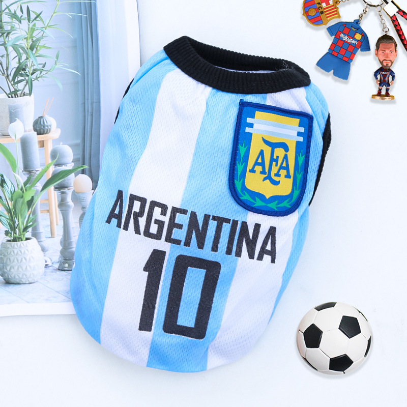 Hunde-wm-t-shirt Spanien – Bequemes, Atmungsaktives Mesh-sommershirt Für Hunde Und Katzen – Weiß/blau, Nr. 10 Argentinien, Größe 3xl