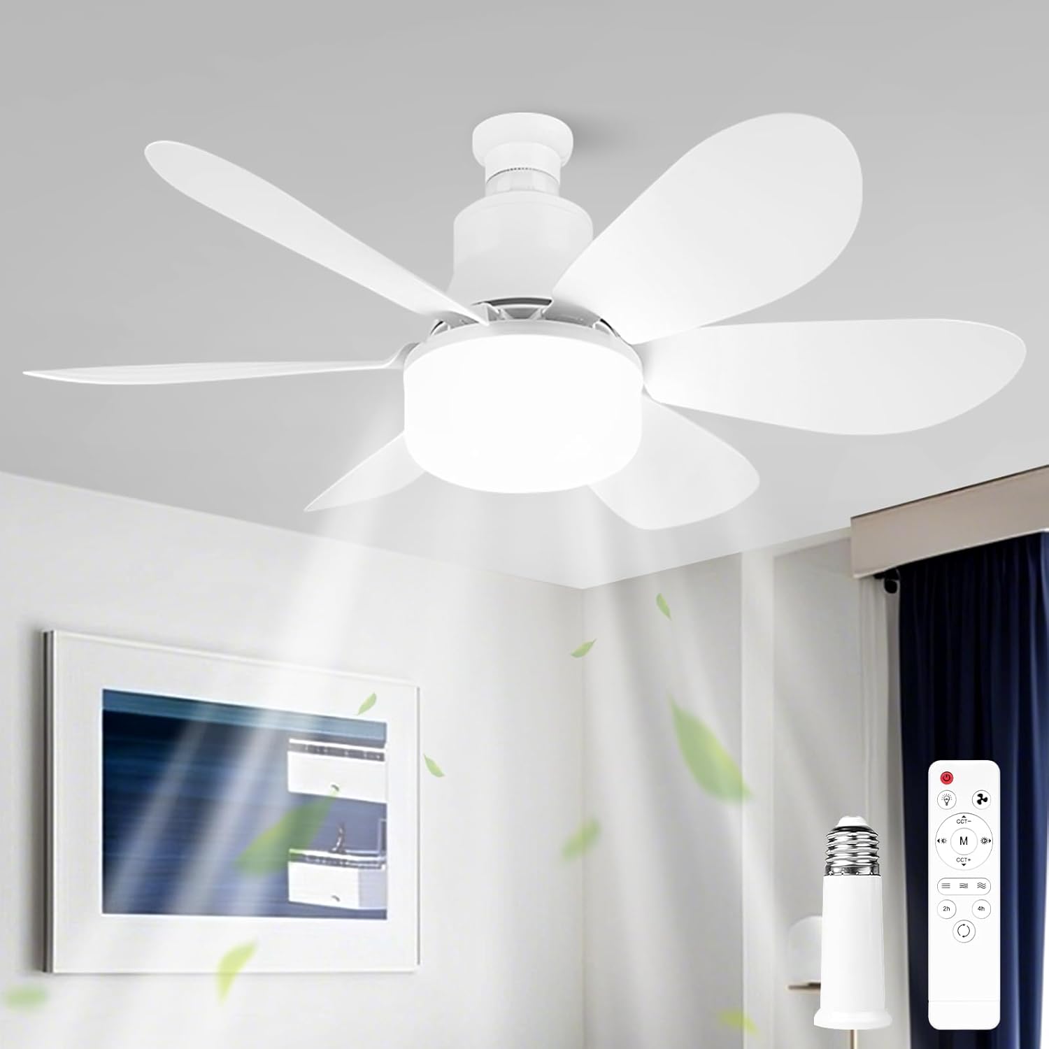 40-w-ventilator Mit 6 Flügeln, 52 Cm Durchmesser, 3000–6500 K, 3 Geschwindigkeitsstufen (12 W), Weiße Flügel + Milchige Abdeckung, Kleine Fernbedienung, 52 × 52 × 18,5 Cm