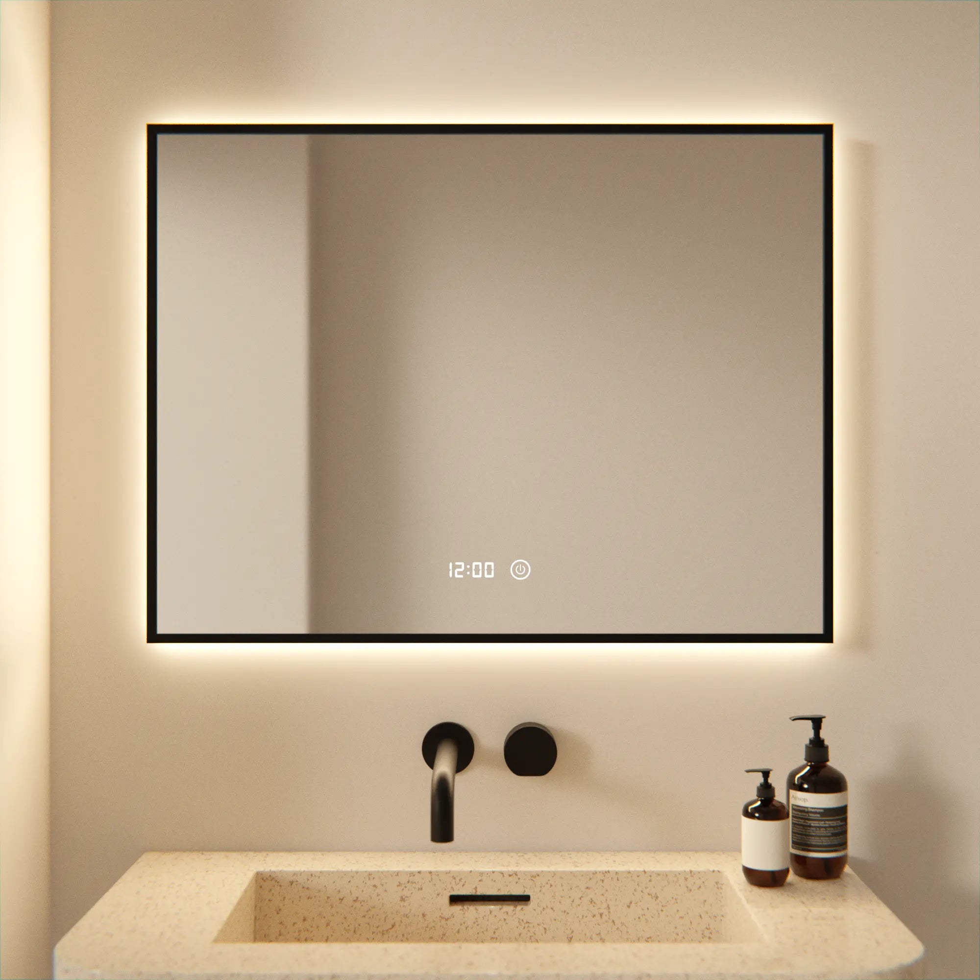 Rechteckiger Led-badezimmerspiegel Mit Schwarzem Rahmen – 80 X 60 Cm – 3 Dimmbare Lichtmodi – Antibeschlagfunktion – Ip44 Wasserdicht Und Touch-bedienung – Rostbeständig