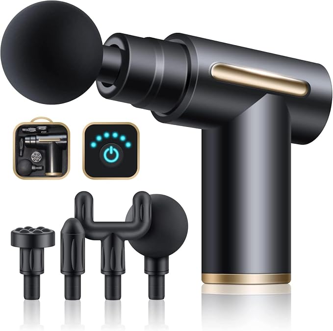 Mini-massagepistole Für Unterwegs Mit Aufbewahrungsetui, 4 Massageköpfen, Usb-wiederaufladbares, Tragbares Muskelmassagegerät, Ideales Geschenk.