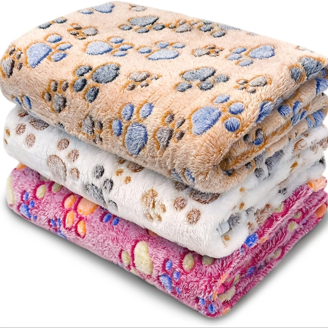 Set Aus 3 Haustierdecken Mit Pfotenabdruckmuster (76×104 Cm), Weich Und Warm, Aus Flanell, Geeignet Für Katzen- Und Hundebetten, Sofas Usw.
