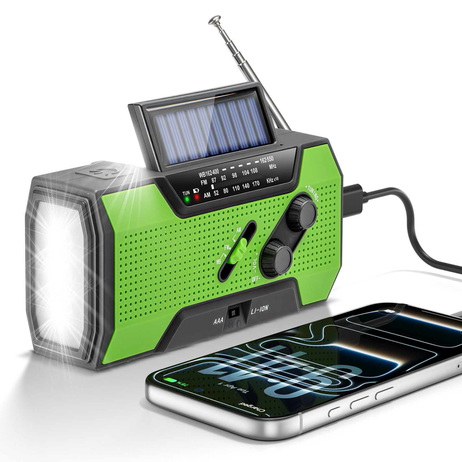 Notradio Mit Handkurbel, Solar-wetterradio Mit Taschenlampe, 2000 Mah Powerbank, Tragbare Am/fm/wb-überlebensausrüstung, Geeignet Für Camping Und Schlechtes Wetter.