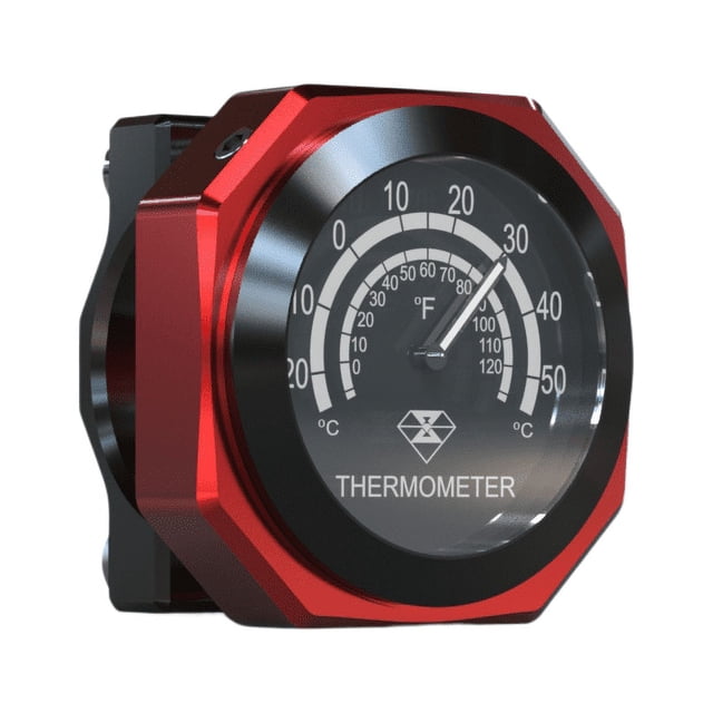 Wasserdichtes Lenkerthermometer, Gehäuse Aus Roter Aluminiumlegierung, Anzeige In Celsius Und Fahrenheit, Geeignet Für Motorradlenker.