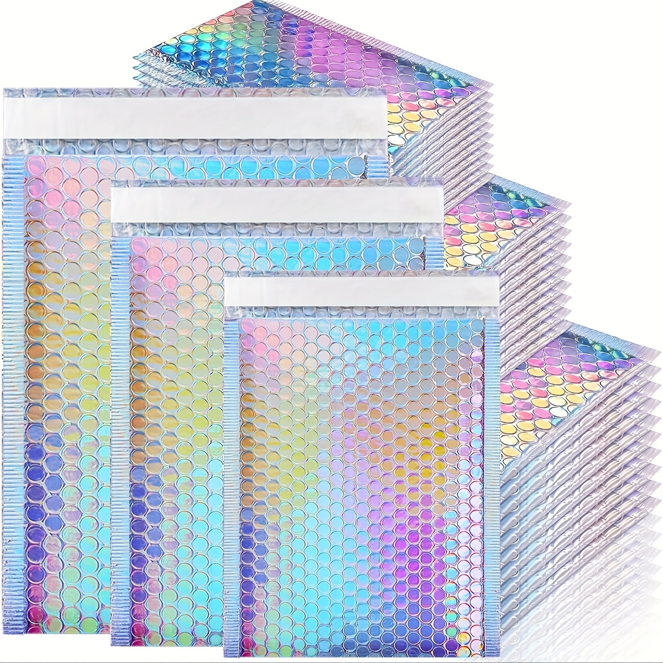 Packung Mit 50 Mittelgroßen Holografischen Luftpolsterumschlägen, Dicken Polyethylen-selbstklebeumschlägen, Reißfesten Versandtaschen, Geeignet Für Kleine Unternehmen Und Heimbüros.