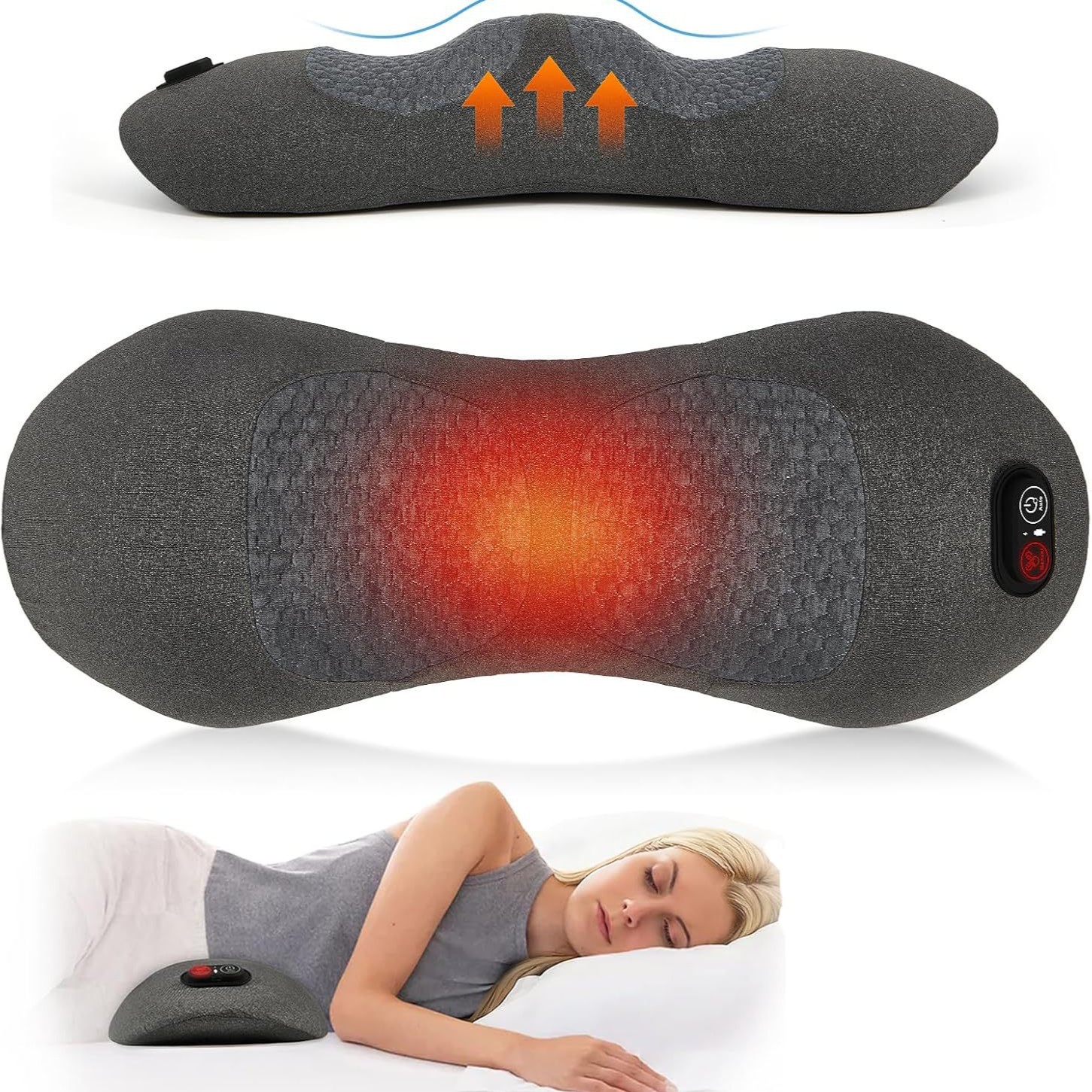 Ein 3-in-1-lendenmassagegerät Mit Heiz-, Vibrations- Und Dehnungsfunktion Ein Ergonomisches Lendenstützkissen Aus Memory-schaum, Geeignet Für Betten Und Stühle Ein Entspannendes Geschenk.