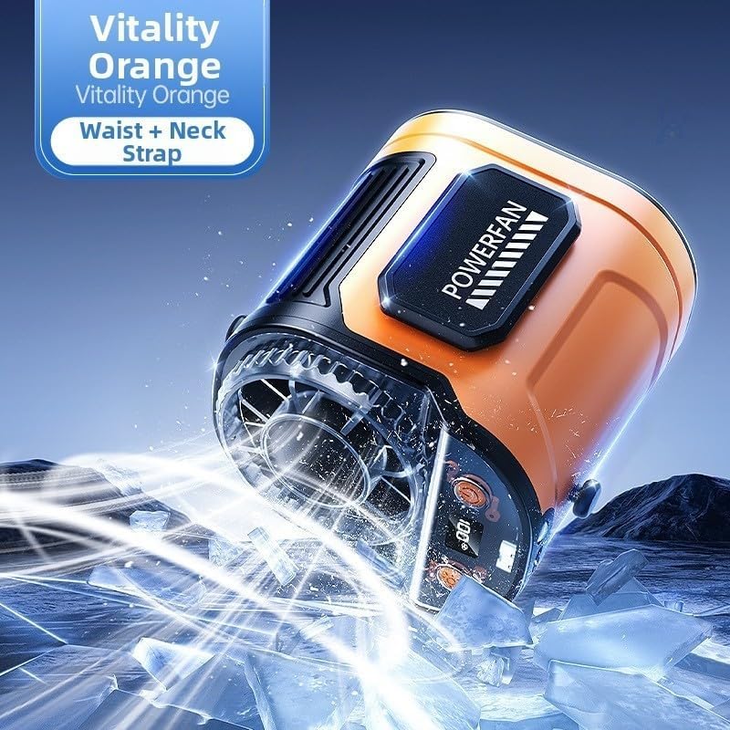Nacken-/gürtelventilator – Leuchtend Orange, Halbleiterkühlung, 5000 Mah, Usb-c, 6 Geschwindigkeitsstufen, Bldc, Leise, Mit Beleuchtung