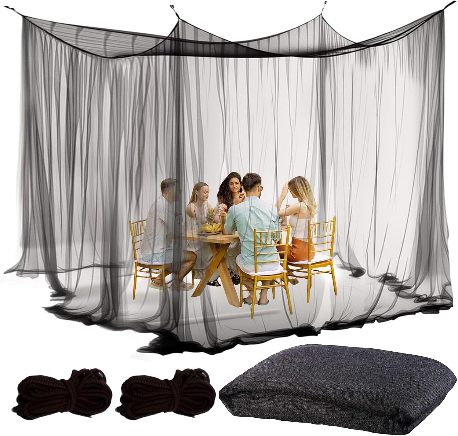 Moskitonetz 300 × 300 × 240 Cm – Für Pavillon, Garten, Terrasse, Camping, Bett – 220 Feinmaschig Mit 1 Tür – Schwarz