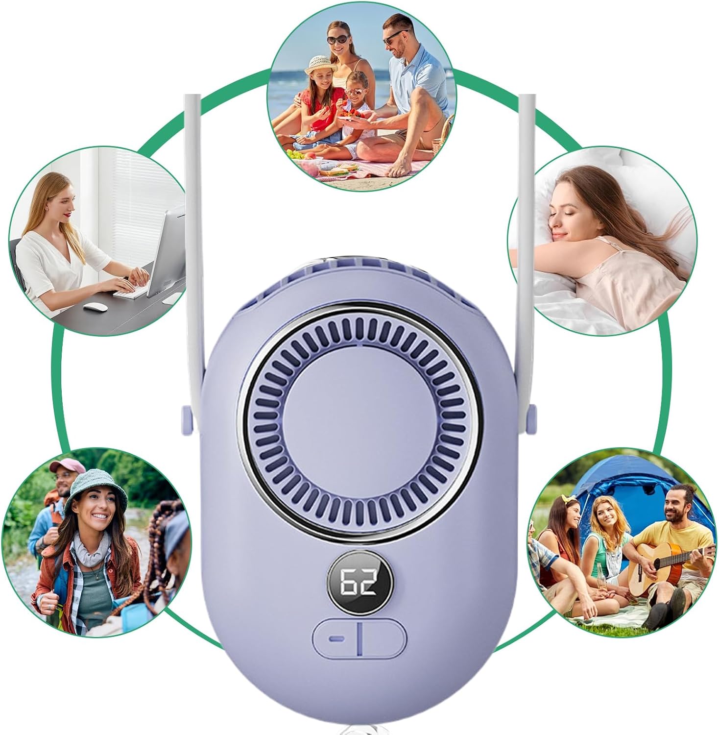 Mini-ventilator Ohne Rotorblätter – Morandi Violet, 2000 Mah Akku – Zum Tragen Um Hals Oder Gürtel, Usb-anschluss, 3 Geschwindigkeitsstufen – Leicht Und Ideal Für Unterwegs