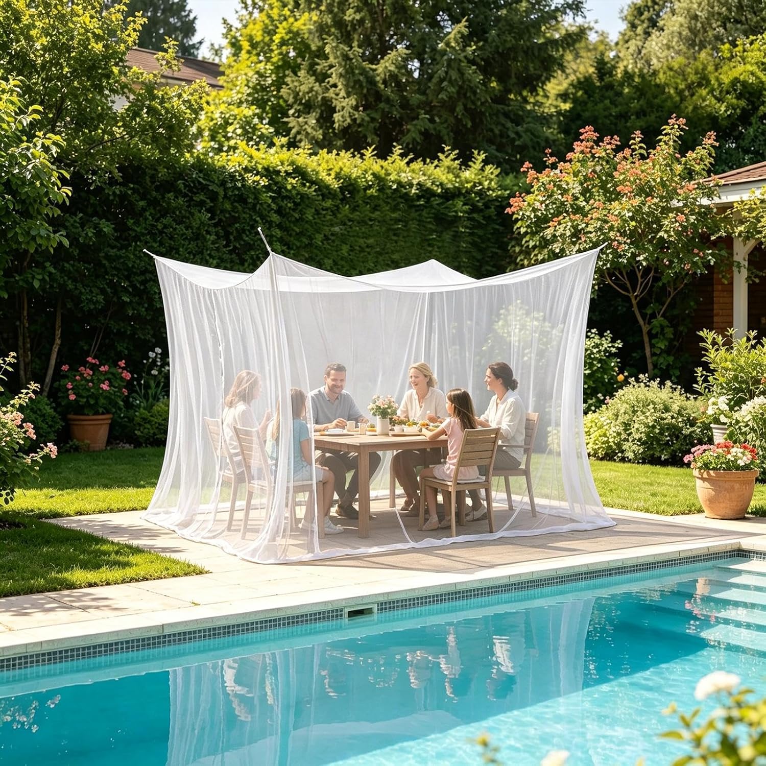 Moskitonetz 300 × 300 × 240 Cm – Für Gartenpavillon, Garten, Terrasse, Camping, Bett – 220 Maschen Feinmaschig Mit 1 Tür – Weiß