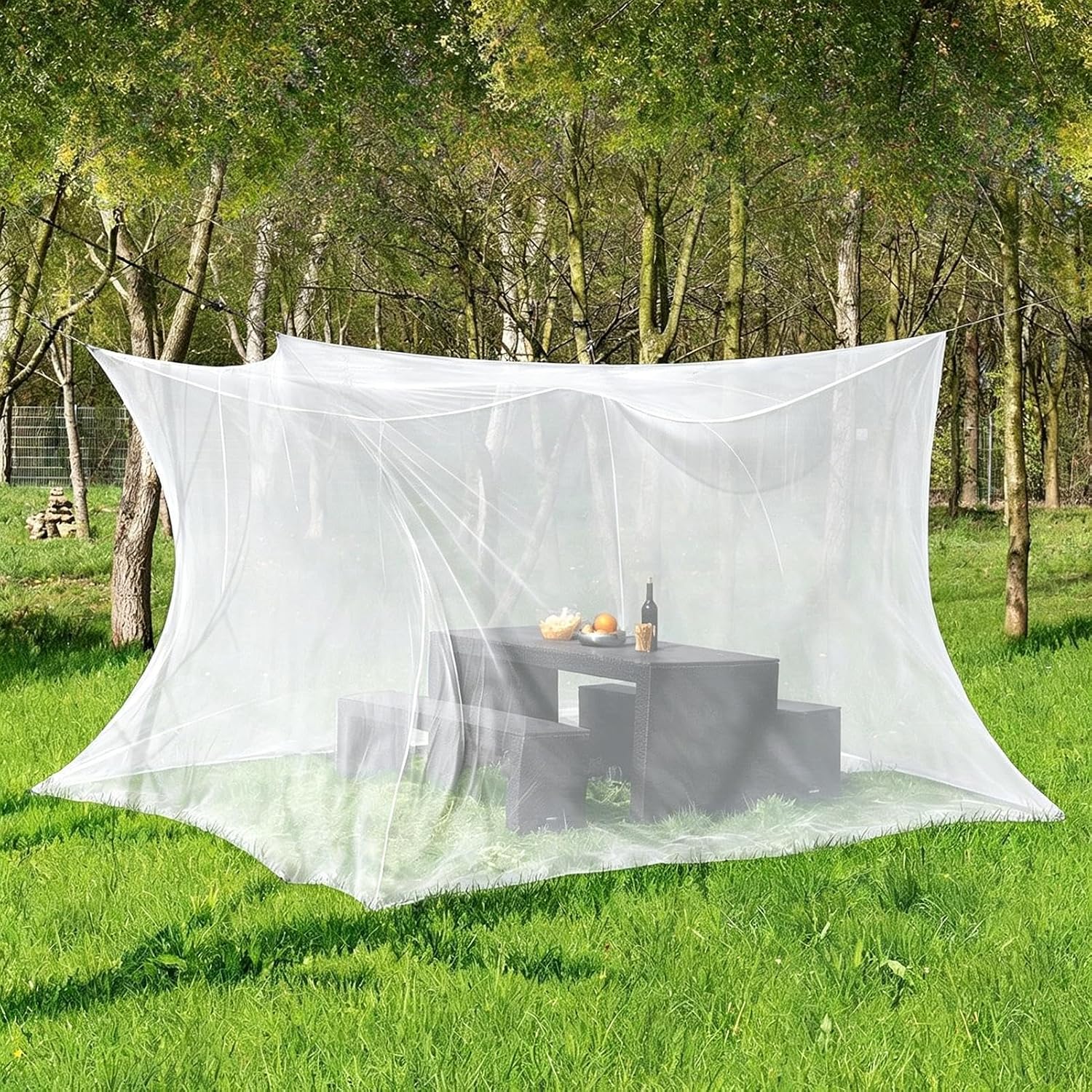 Moskitonetz 300 × 250 × 240 Cm – Für Gartenpavillon, Garten, Terrasse, Camping, Bett – 220 Feinmaschig Mit 1 Tür – Weiß