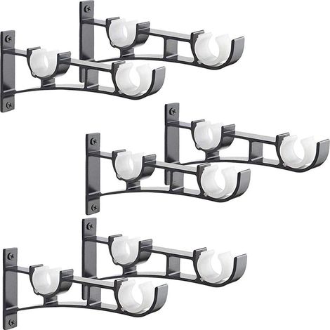 6-teiliges, Robustes Gardinenstangenset Aus Metall. Gardinenstangenhalterung. Doppelte Gardinenstangenhalterung. Gardinenstütze. Gardinenstangenhalterung Aus Aluminium. Schwarze Gardinenstangenhalteru