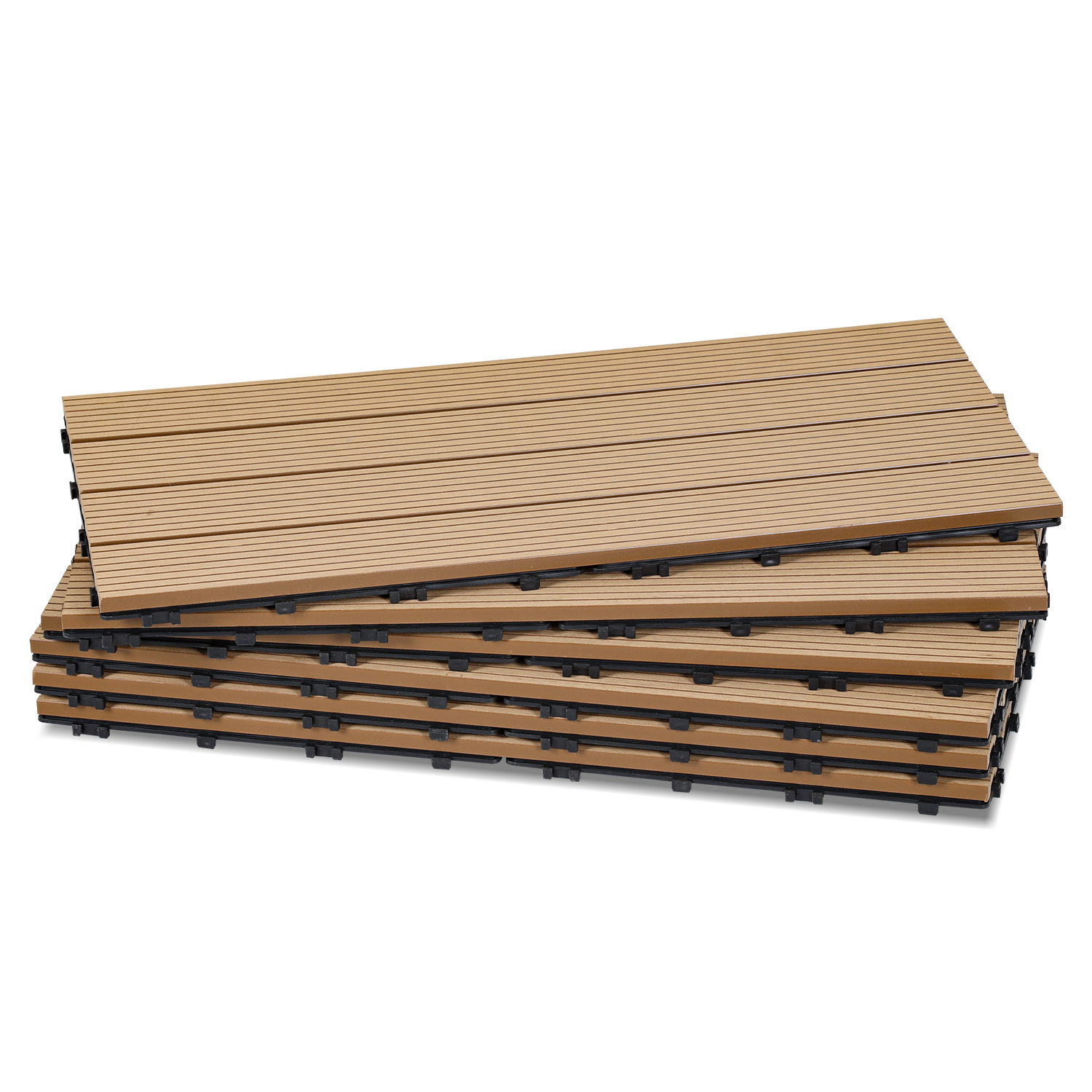 Tolletour 24er Set Wpc Terrassenfliesen Für Garten, 4 Lamellen, 30 × 60 Cm, Klicksystem, Holz-kunststoff-verbund In Teakoptik
