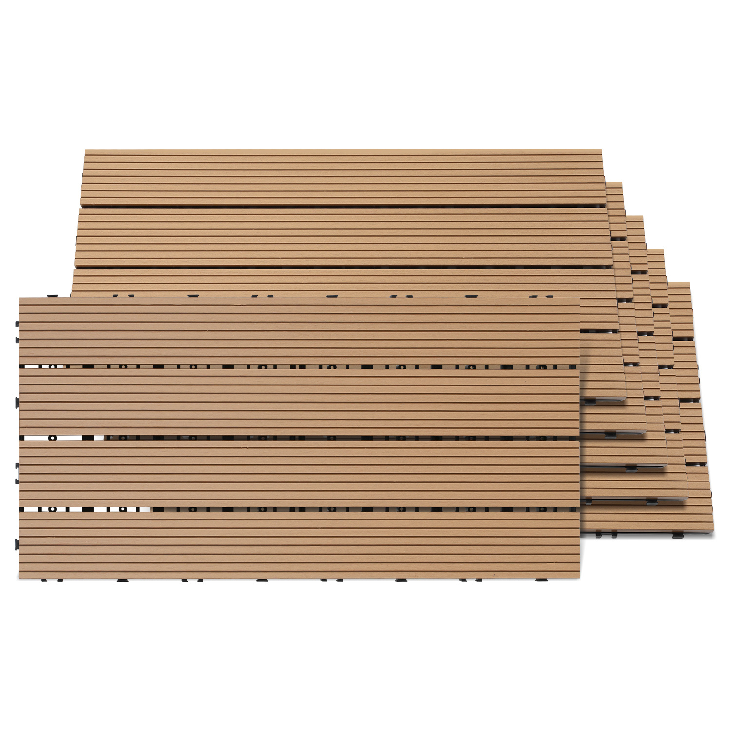 Tolletour 6er Set Wpc Terrassenfliesen Für Garten, 4 Lamellen, 30 × 60 Cm, Klicksystem, Holz-kunststoff-verbund In Teakoptik