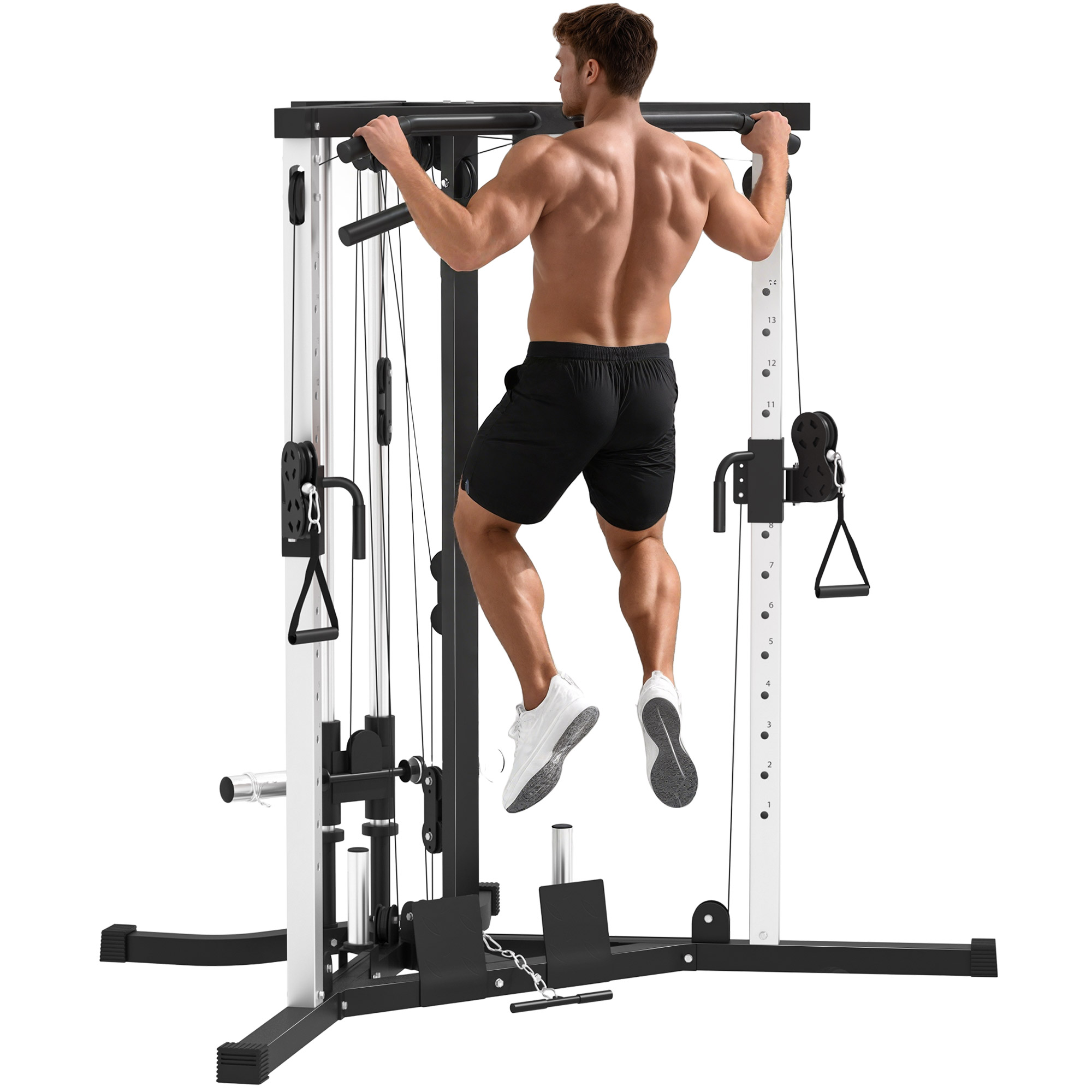 Multifunktionale Krafttrainingsstation Mit Klimmzugstange, 15-fach Verstellbare Trainingsstation, Schwarz
