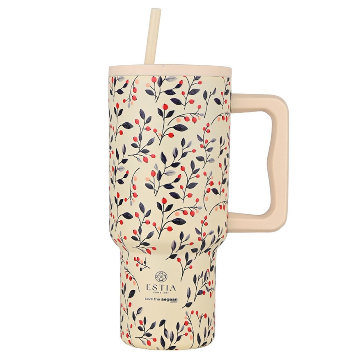Thermobecher Mit Strohhalm, 900 Ml, Bloom Beige