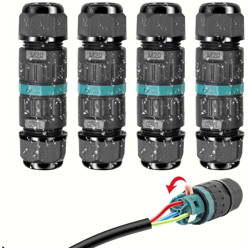 Ip68 Wasserdichter Außenanschlussstecker – 3-adrige Klemmenblock-anschlussdose, 5–12 Mm Kabel, 4er-pack