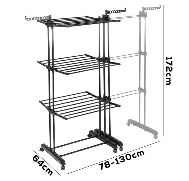 Schwarzer, Vertikaler, Ausziehbarer Wäscheständer Aus Metall, Xxl 78-130 X 64 X 172 Cm