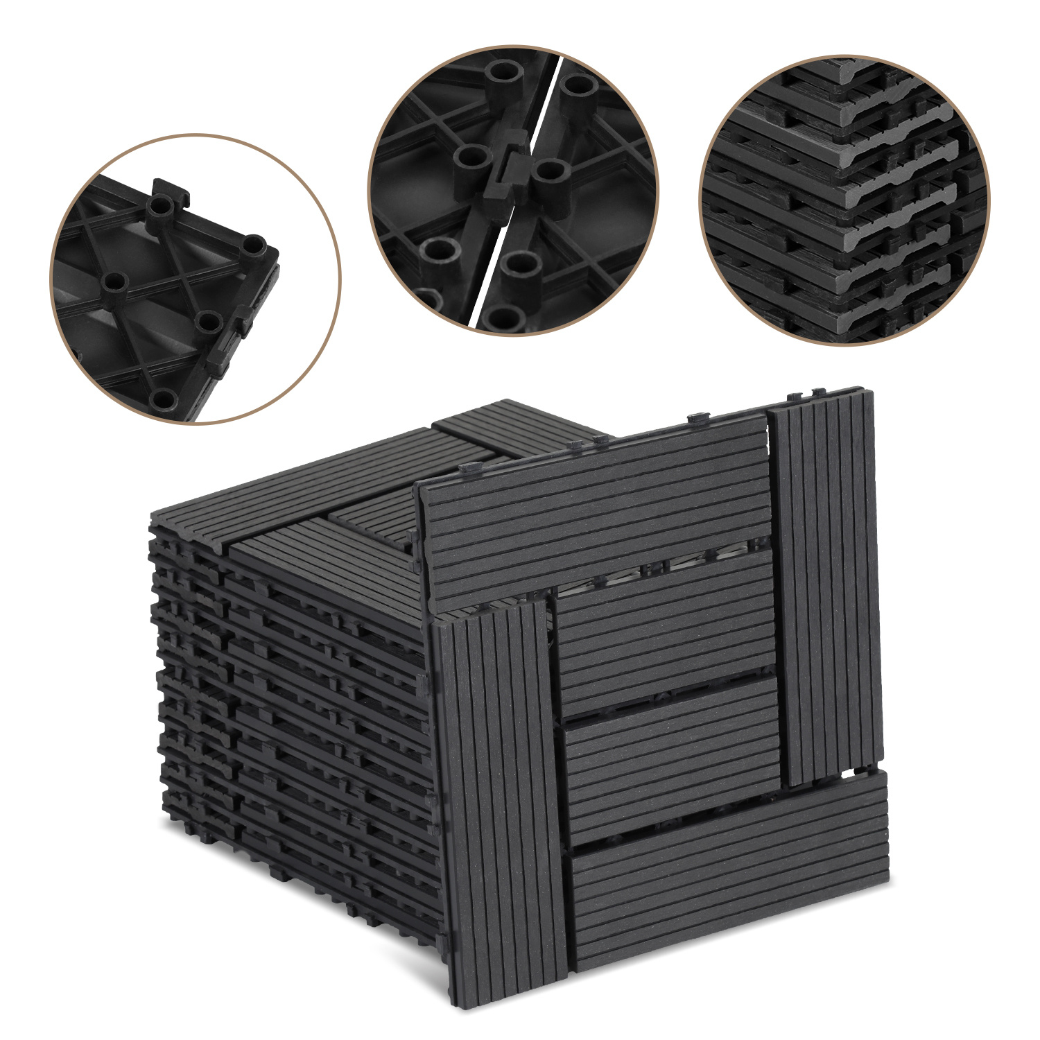 Jiubiaz Wpc Terrassenfliesen, 30x30 Cm, 88er Spar Set Für 8m², Für Garten Balkon Bodenbelag Mit Drainage Und Klicksystem