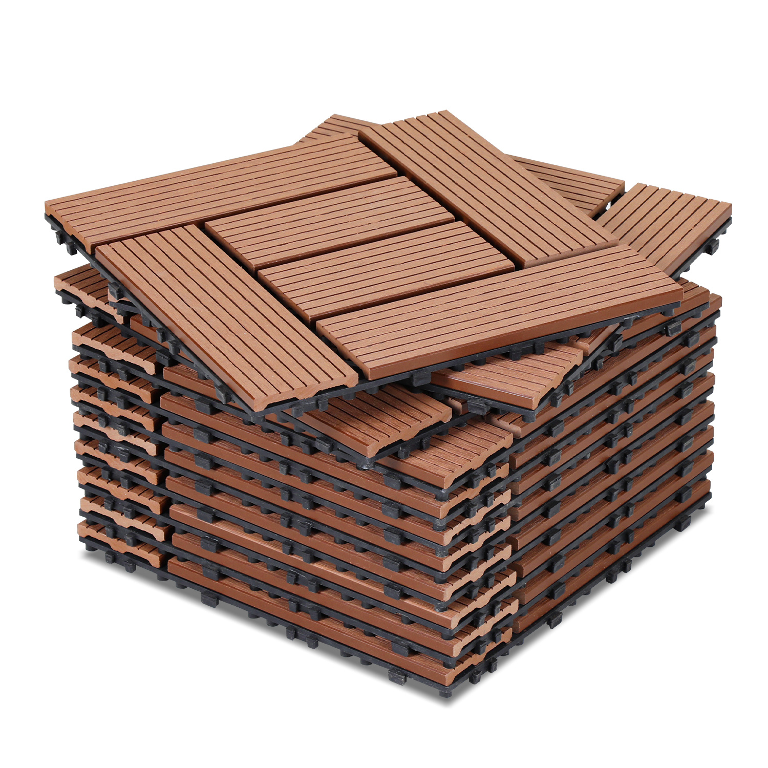 Jiubiaz Wpc Terrassenfliesen 77er Spar Set Für 7m², 30x30 Cm, Braun In Holzoptik, Für Garten Balkon Bodenbelag Mit Drainage Und Klicksystem