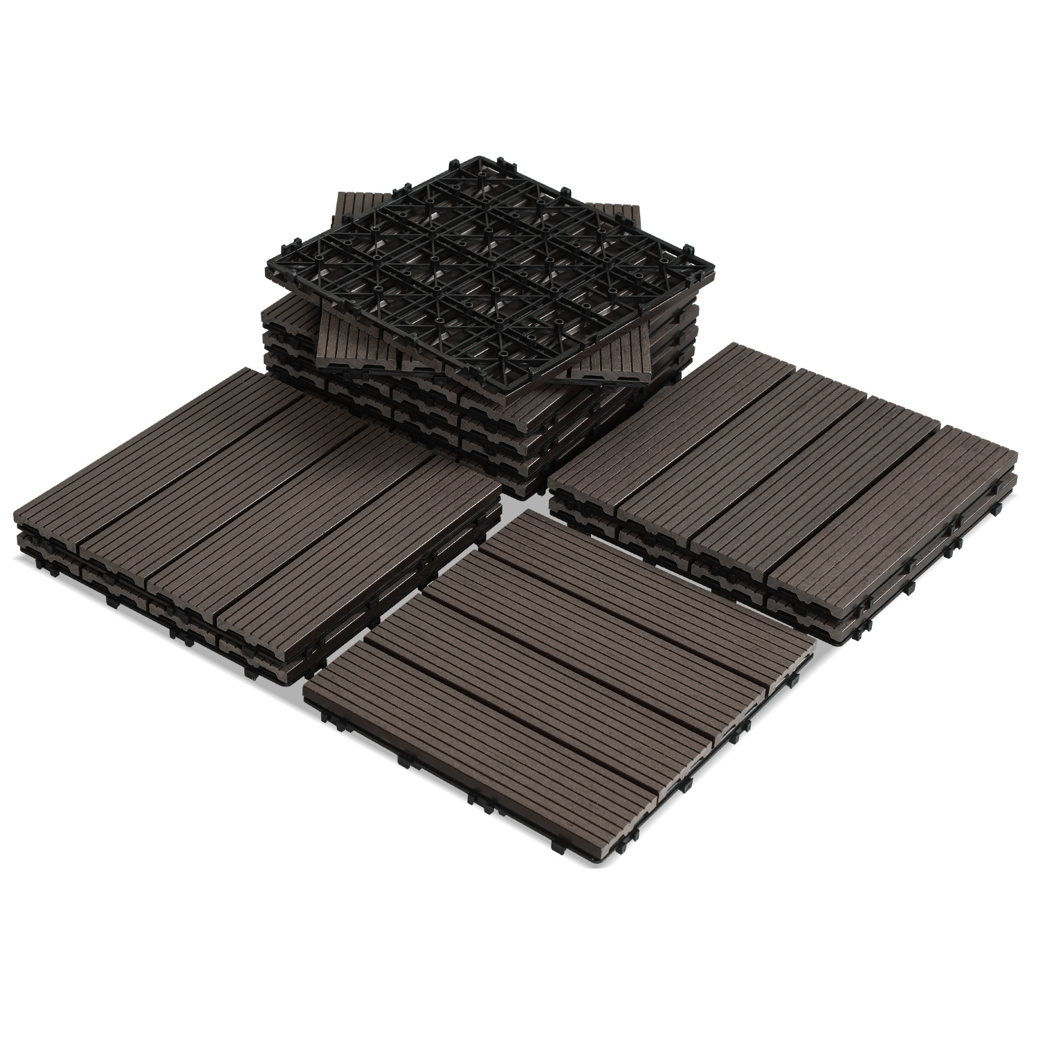Jiubiaz 11pcs Wpc Terrassenfliesen Für Garten Balkon Bodenbelag 30x30cm Dunkelbraun Mit Drainage Und Klicksystem