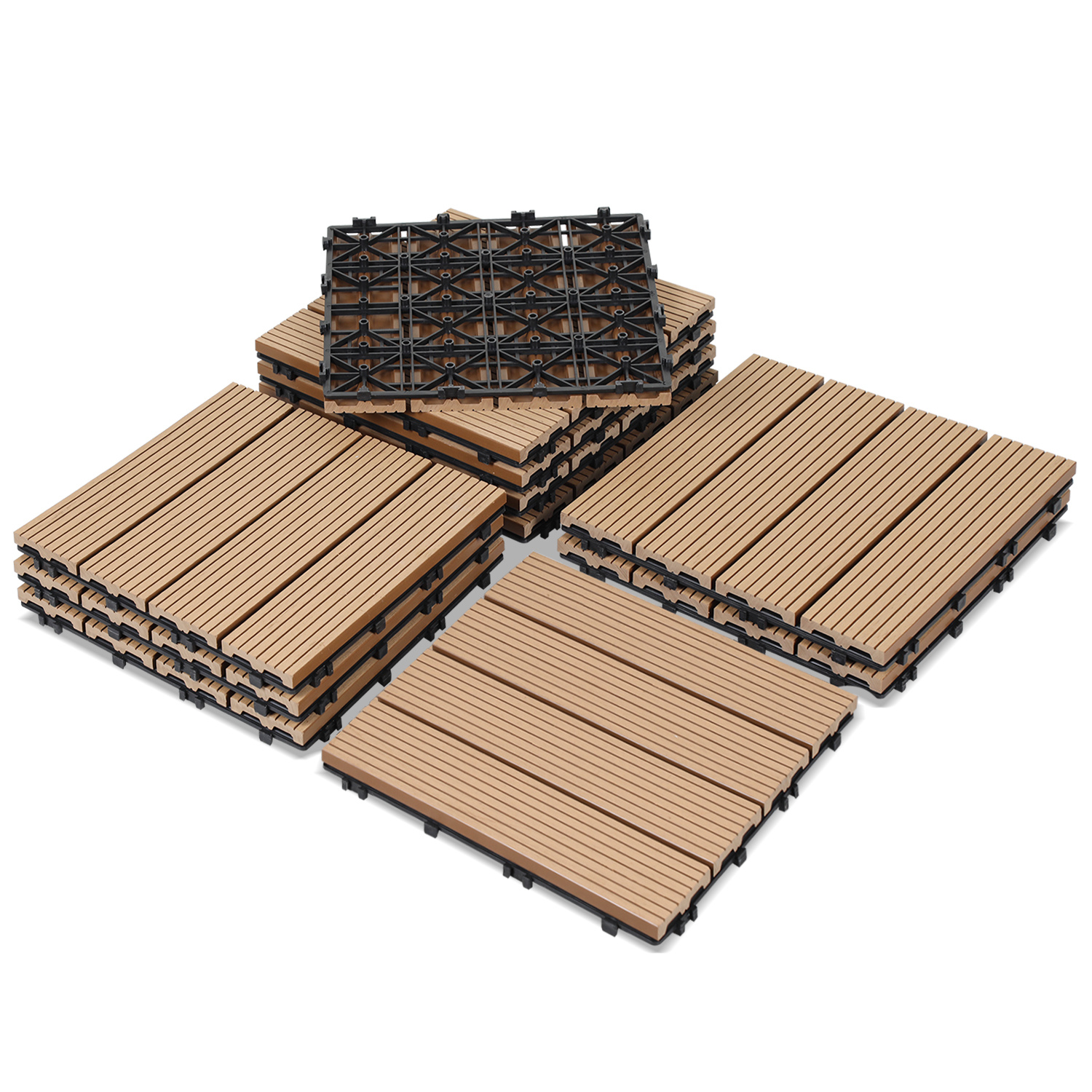 Jiubiaz 11pcs Wpc Terrassenfliesen Für Garten Balkon Bodenbelag 30x30cm Teak Mit Drainage Und Klicksystem