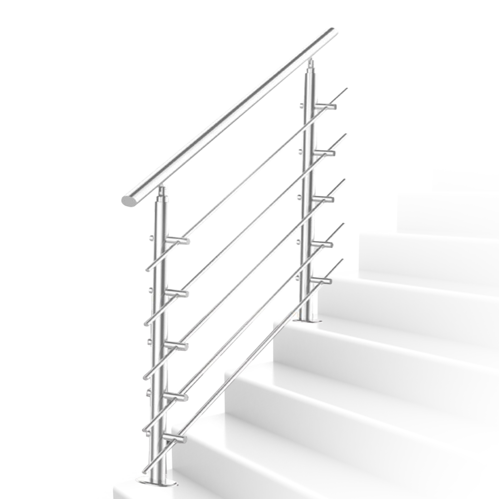 Jiubiaz Edelstahl Treppengeländer 180 Cm Mit 5 Querstreben, 2 Pfosten, Ø42 Mm Handlauf, 106,5 Cm, Balkon Terrasse Innen/außen