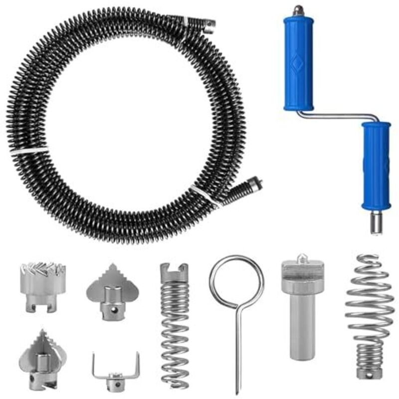 5 M Spiral-rohrreiniger Mit 6 Schneidköpfen, 12 Mm Abflussreinigungswerkzeug Für Küchenspülen, Badezimmerabflüsse, Toiletten Und Abwasserkanäle.