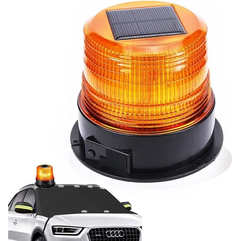 12v Solar-led-warnleuchte – Usb- Und Zigarettenanzünder-ladefunktion – Magnetfuß – Wasserdicht – 3 Leuchtmodi